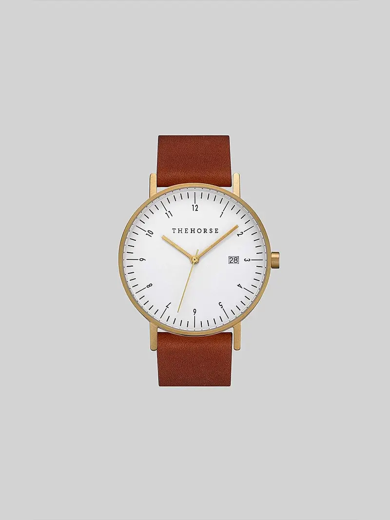 The Horse D-Series Brushed Gold Tan Leather Watch 1
