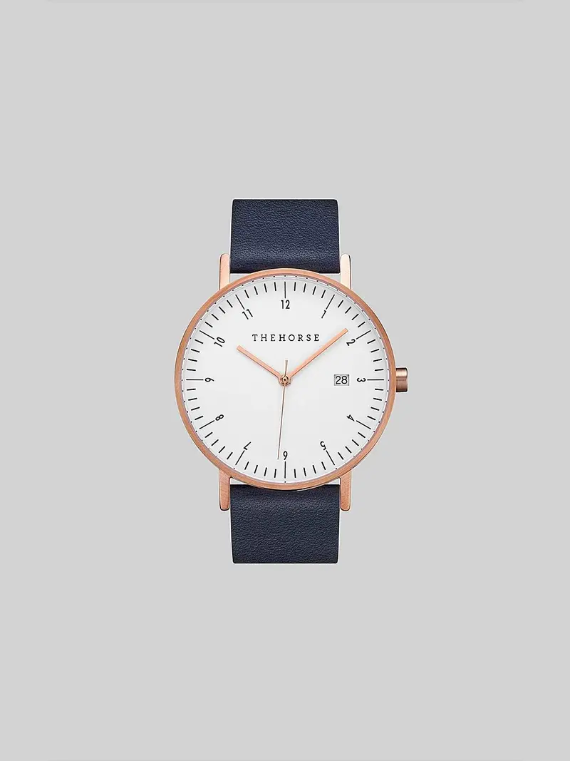The Horse D-Series Brushed Rose Gold Navy Leather Watch 1