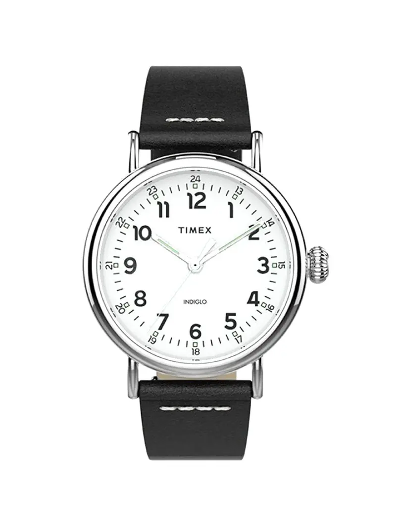 Timex Standard Tw2t69200 40Mm Silver Tone Black Leather Strap 1