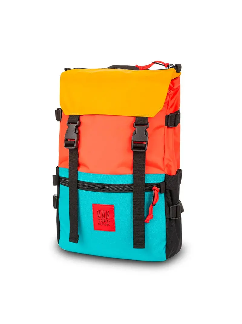 Topo Designs Rover Pack Hot Coral Turquoise Mustard 1