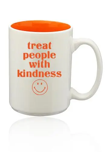 Treat People With Kindness White Mug (Orange Ink) 1