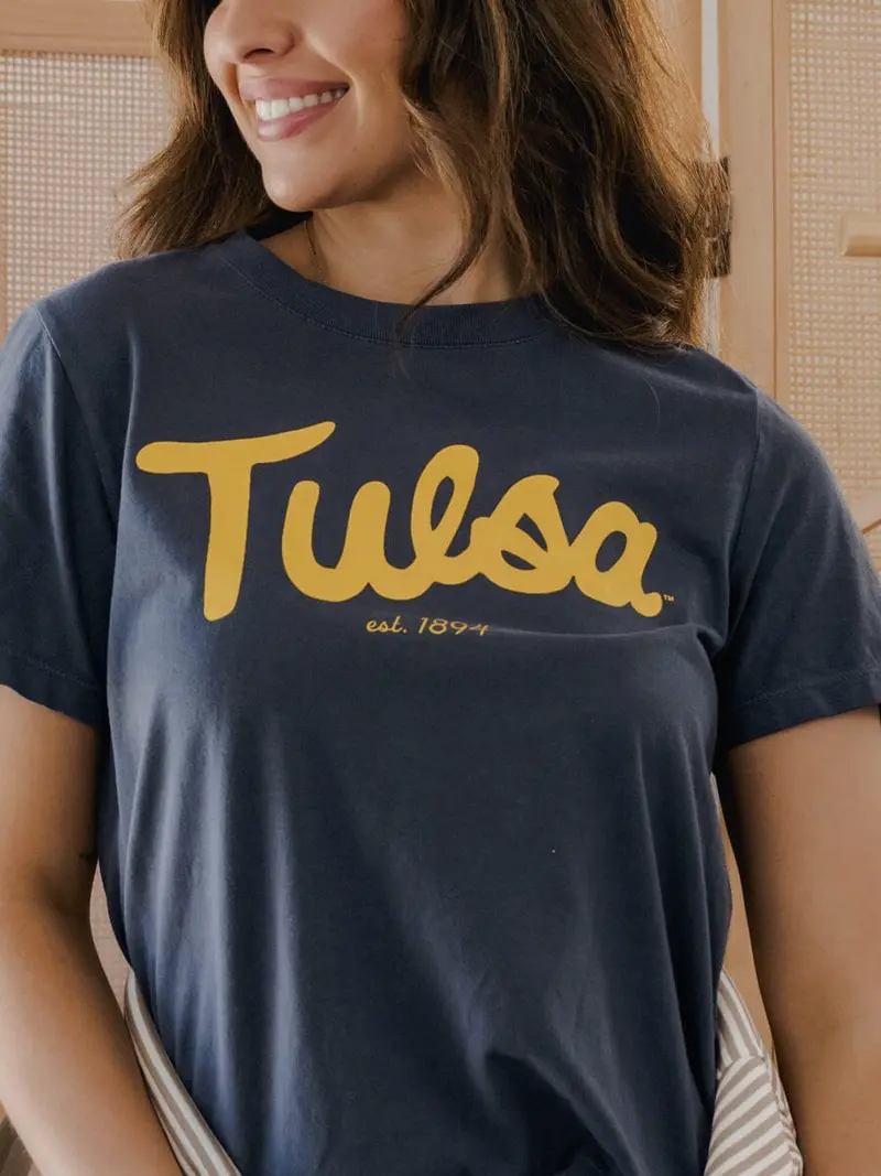 Tu Golden Hurricane Bold Script Washed Navy Ellie Heavyweight Tee 1