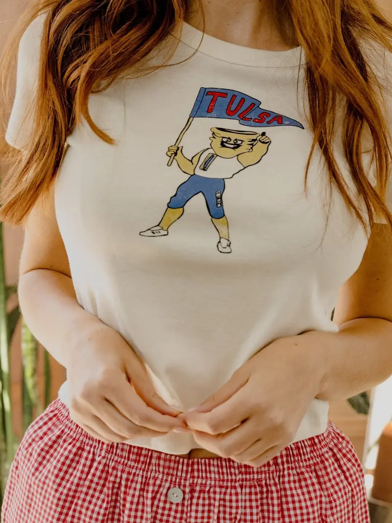 Tu Tulsa Golden Hurricane Mascot Flag Off White Micro Cropped Tee 1