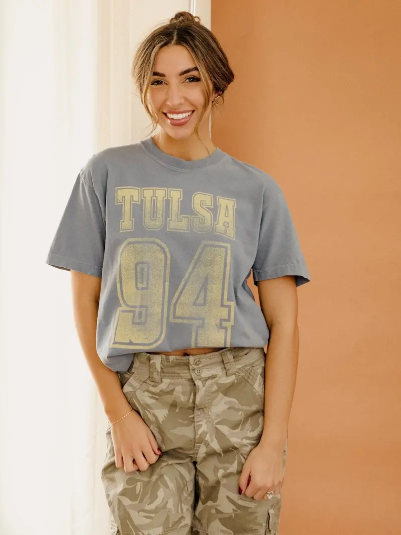 Tu Tulsa Golden Hurricane Player Blue Jean Tee 1