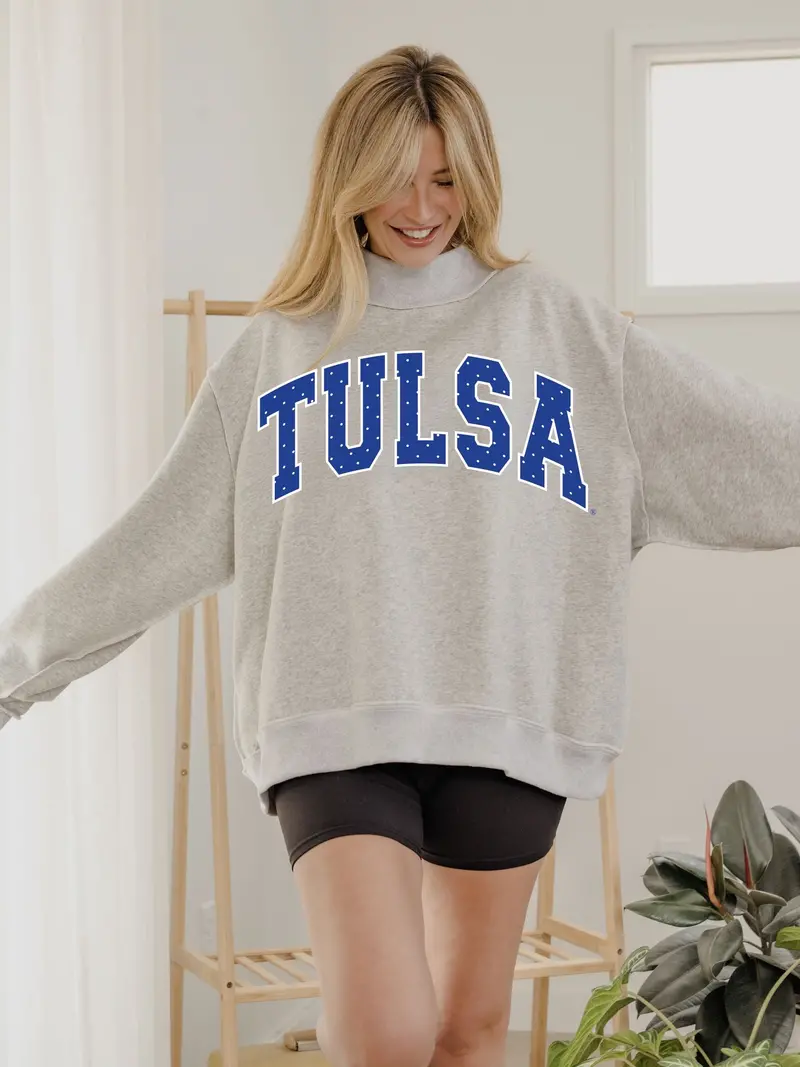 Tulsa Polka Dot Puff Ink Weekend Ash Gray Mock Neck Sweatshirt 1
