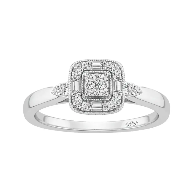 Two Hearts® Baguette Halo Engagement Ring 1
