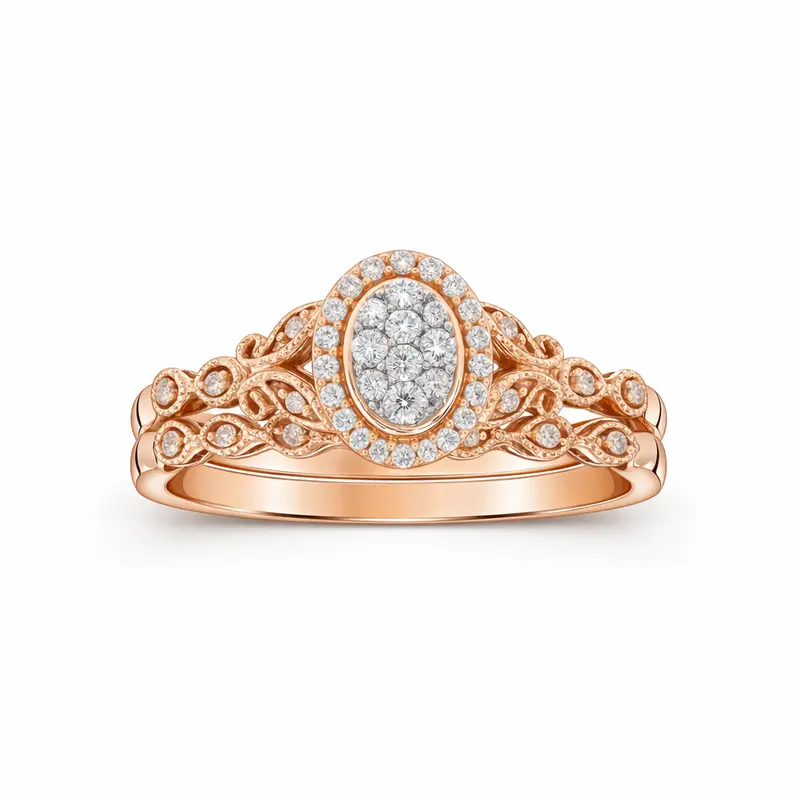 Two Hearts® Blooming Vine Round Diamond Oval Bridal Set 1