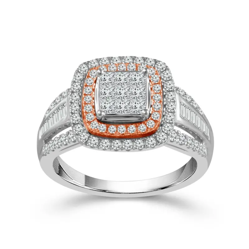 Two Hearts® Blushfire Princess Cluster Engagement Ring 1