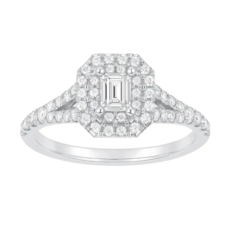 Two Hearts® Emerald Starfall Halo Engagement Ring 1