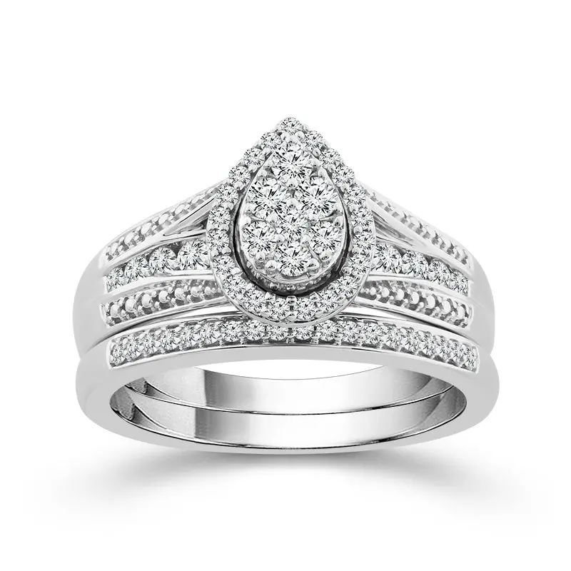 Two Hearts® Frosted Teardrop Pear Cluster Round Diamond Bridal Set 1
