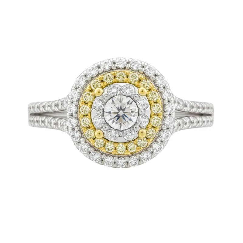 Two Hearts® Golden Aura Round Halo Engagement Ring 1