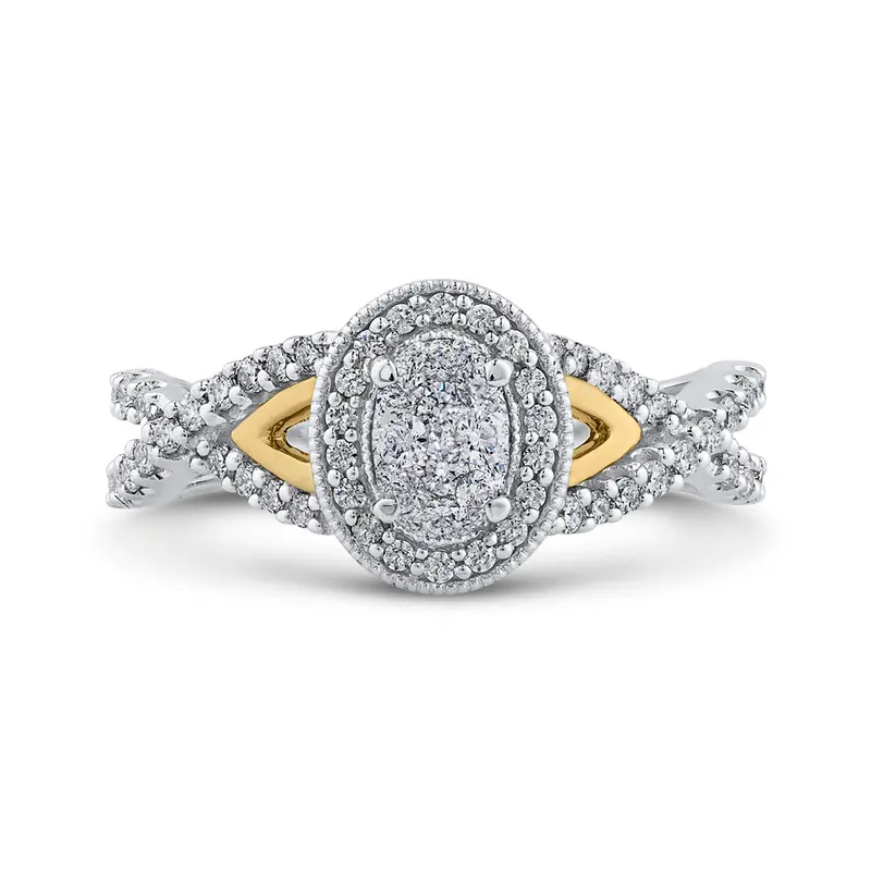 Two Hearts® Golden Crest Oval Cluster Round Diamond Engagement Ring 1