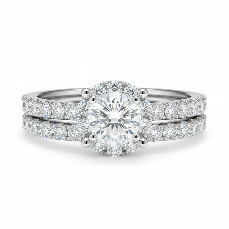 Two Hearts® Halobloom Round Diamond Bridal Set 1