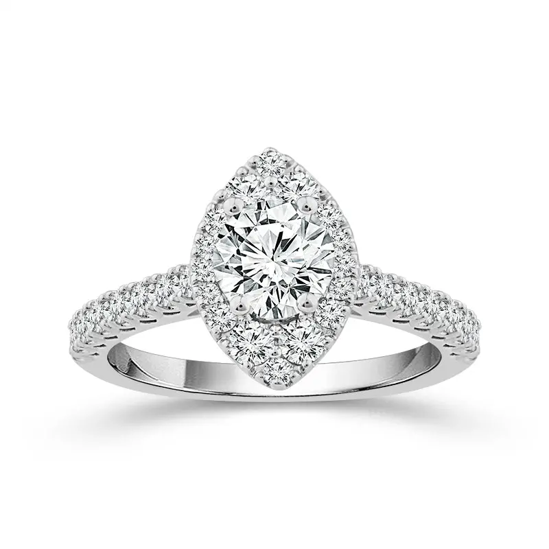 Two Hearts® Iced Marquise Halo Round Diamond Engagement Ring 1