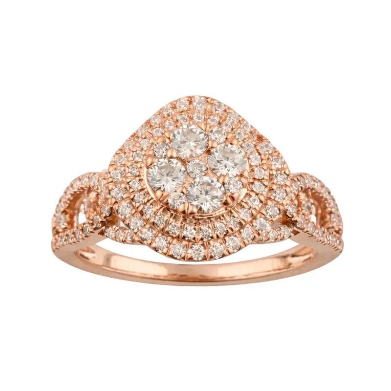 Two Hearts® Round Double Halo Cluster Engagement Ring 1