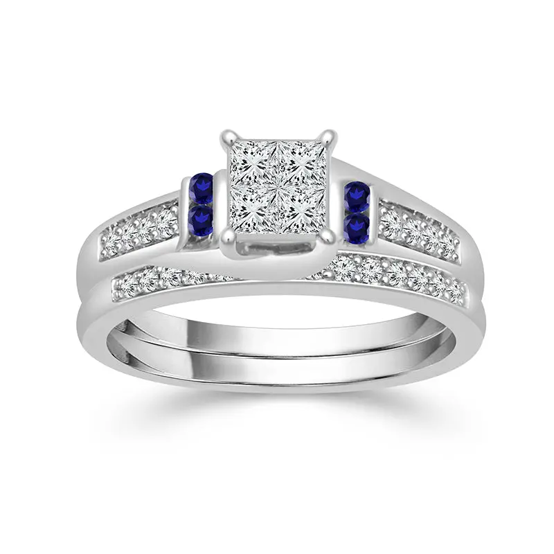 Two Hearts® True Blue Princess Cut Diamond Bridal Set 1