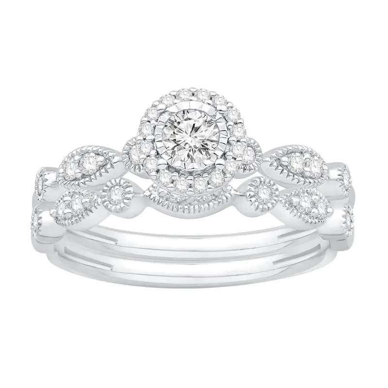 Two Hearts® Vintage Petal Round Diamond Bridal Set 1