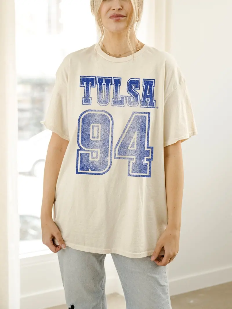 University Of Tulsa Player Off White Thrifted Tee 1