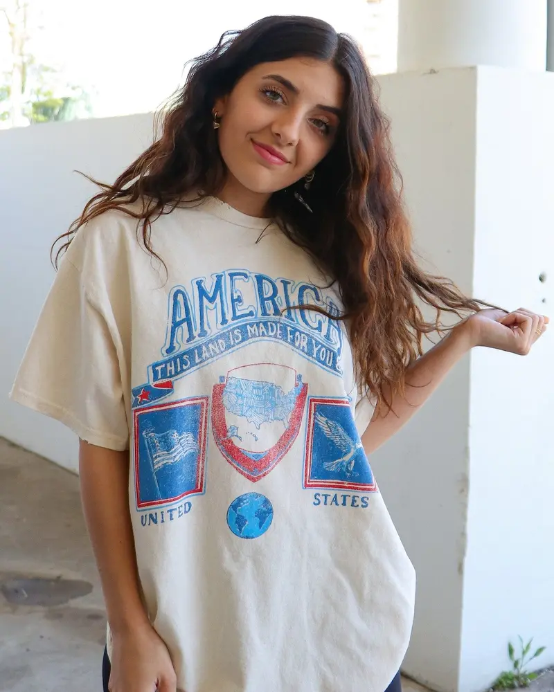 Usa Patch Off White Thrifted Tee 1