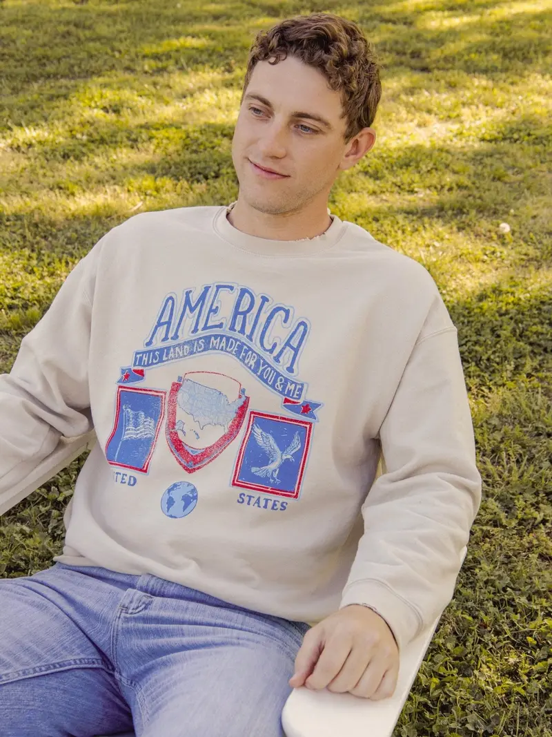 Usa Patch Sand Thrifted Sweatshirt 1