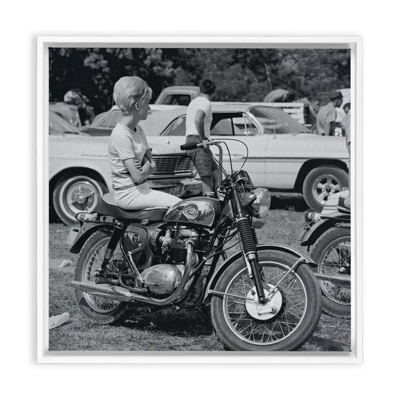 Vintage Lady On Motorcycle, Framed Canvas 1