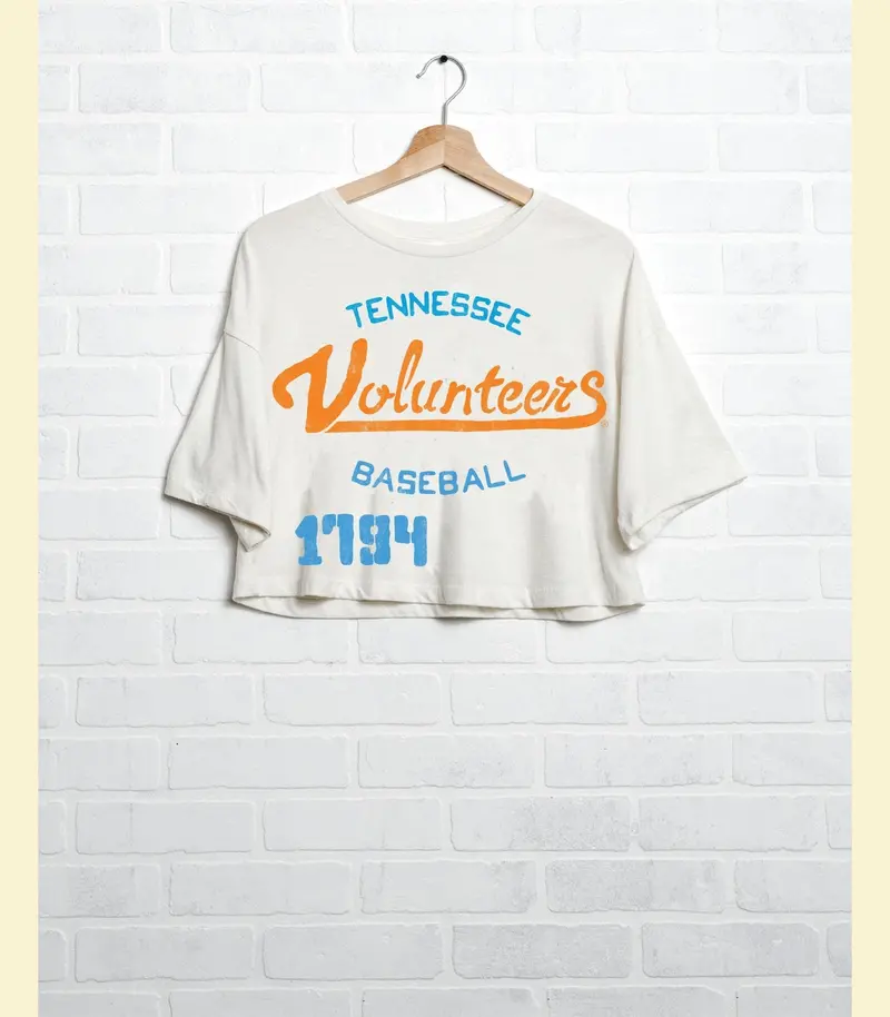 Vols Baseball Stencil Off White Cropped Tee 1