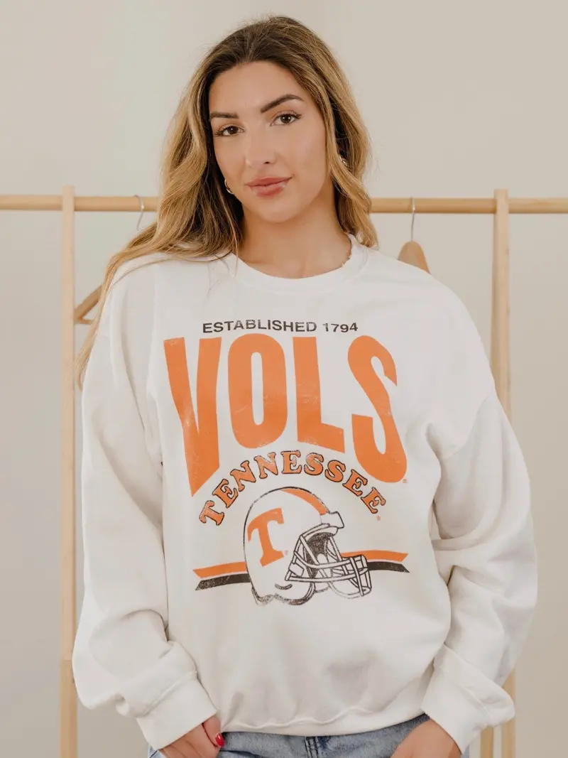 Vols Established Date Helmet White Thrifted Sweatshirt 1