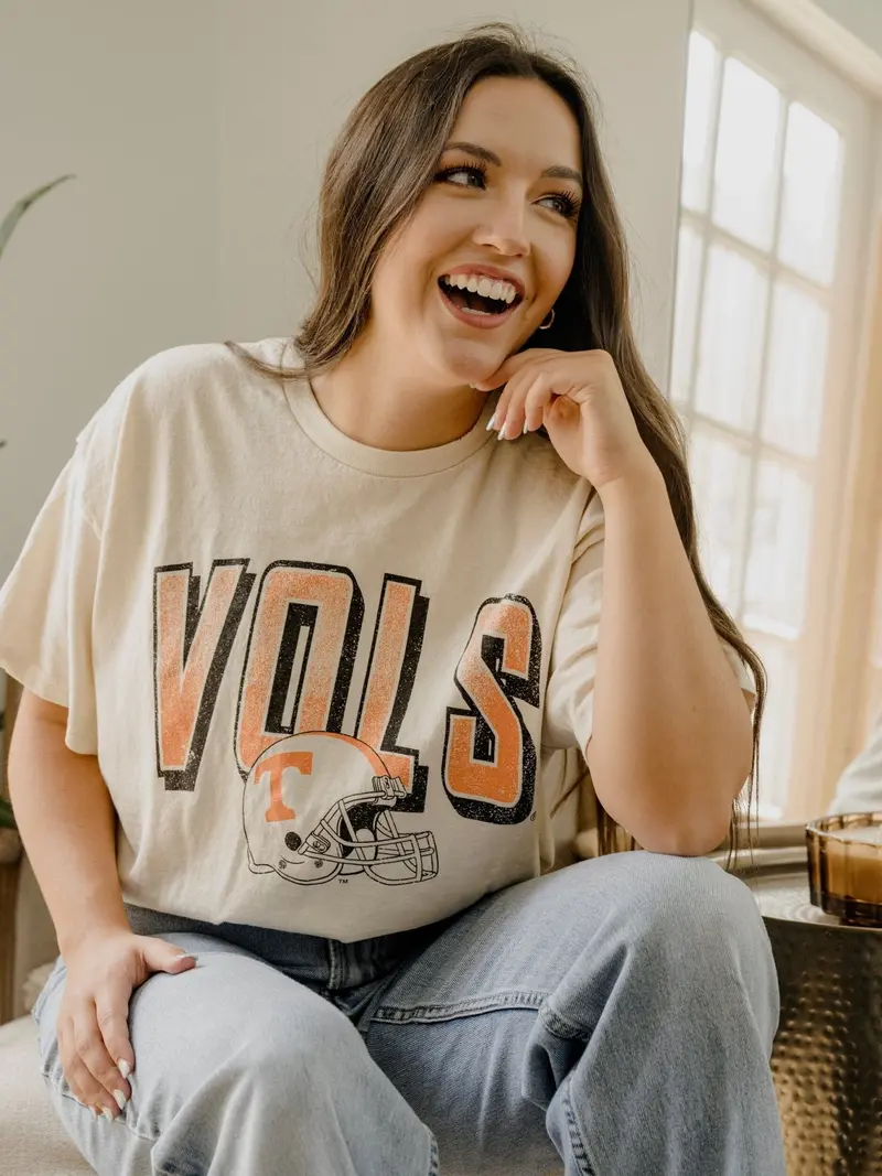 Vols Helmet Fade Off White Thrifted Tee 1