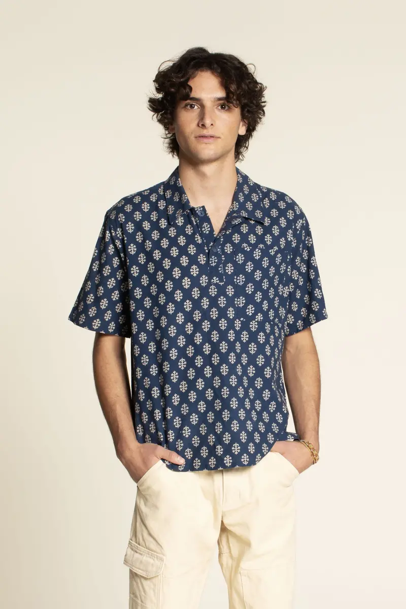 Wardrobe By Me Men's Woven Polo Shirt 1