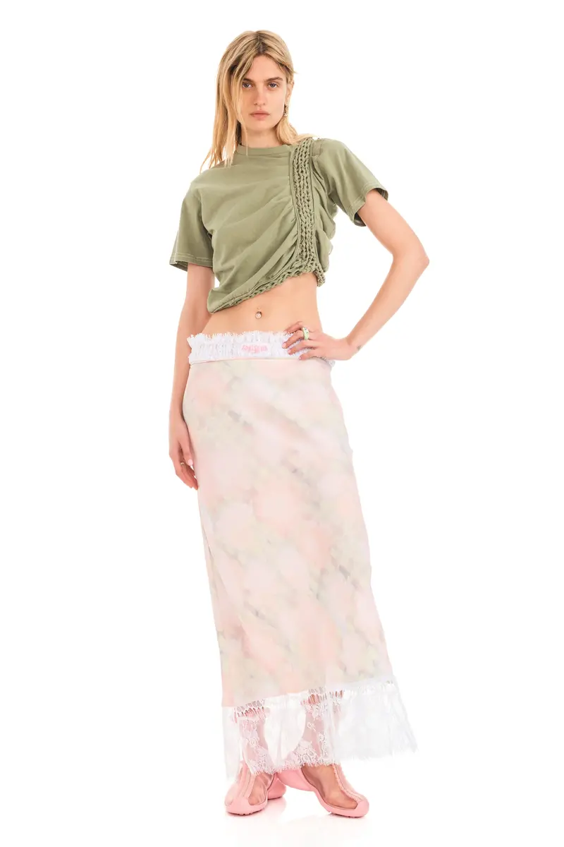 Washed Daisy Plaid Lace Yod Skirt 1