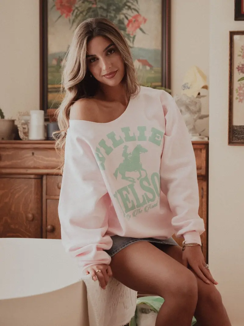 Willie Nelson Arch Horse On The Road Pink Flashdance Sweatshirt 1