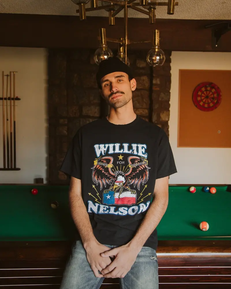 Willie Nelson Born For Trouble Black Thrifted Tee 1
