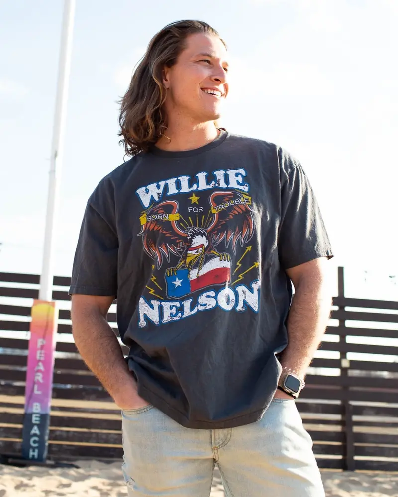 Willie Nelson Born For Trouble Dark Gray Thrifted Tee 1