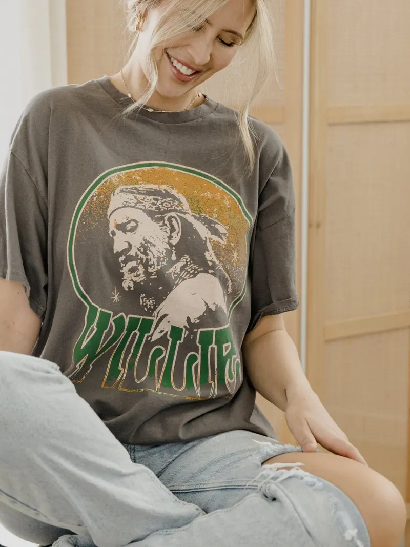 Willie Nelson Crystal Charcoal Thrifted Tee (Final Sale) 1