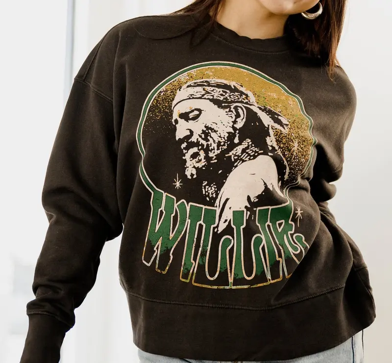 Willie Nelson Crystal Smoke Hi-Dive Oversized Crew Sweatshirt (Final Sale) 1