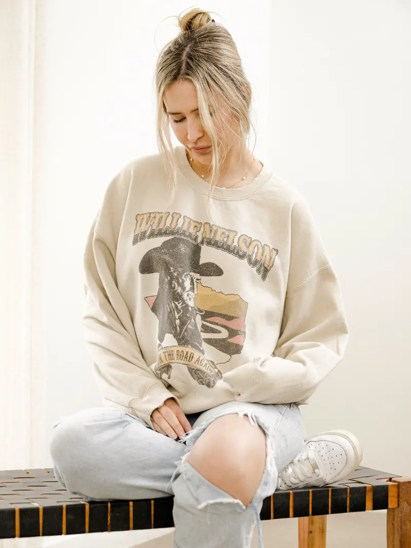 Willie Nelson Desert Texas Sand Thrifted Sweatshirt 1
