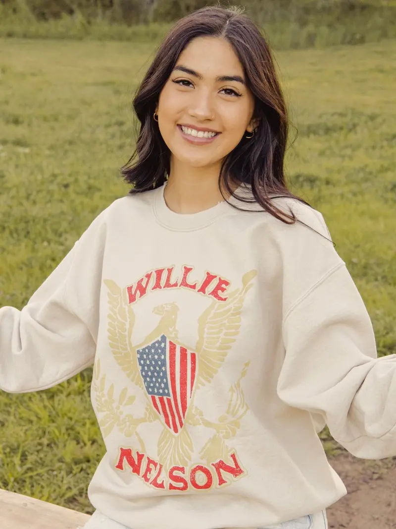 Willie Nelson Eagle Shield Sand Thrifted Sweatshirt 1
