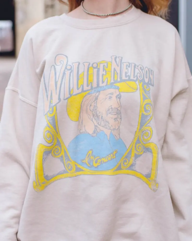 Willie Nelson In Concert Sand Thrifted Sweatshirt 1