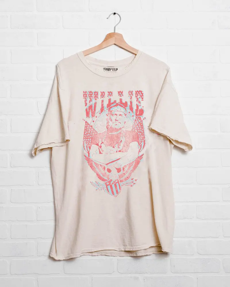 Willie Nelson In Pink Off White Thrifted Tee 1