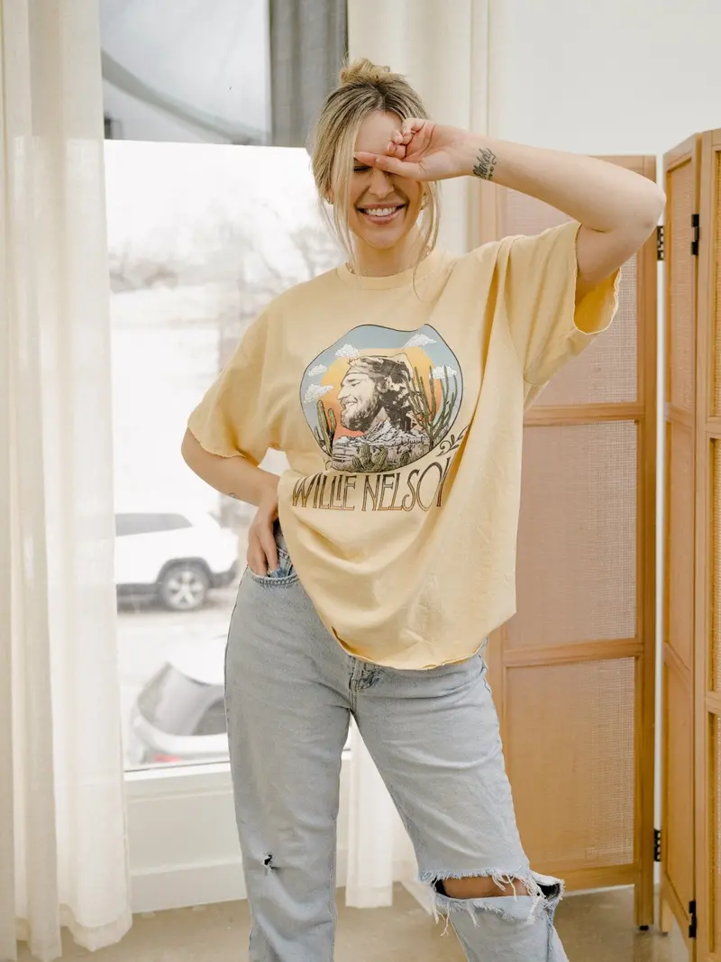Willie Nelson In The Sky Gold Thrifted Tee 1