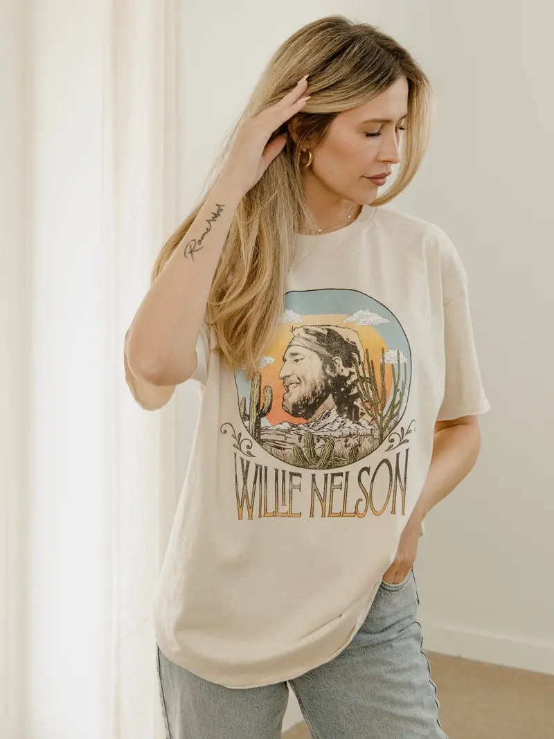 Willie Nelson In The Sky Off White Thrifted Tee 1
