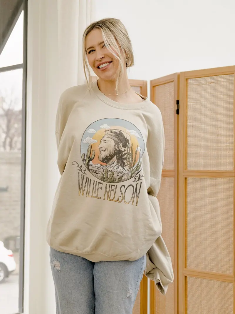 Willie Nelson In The Sky Sand Thrifted Sweatshirt 1
