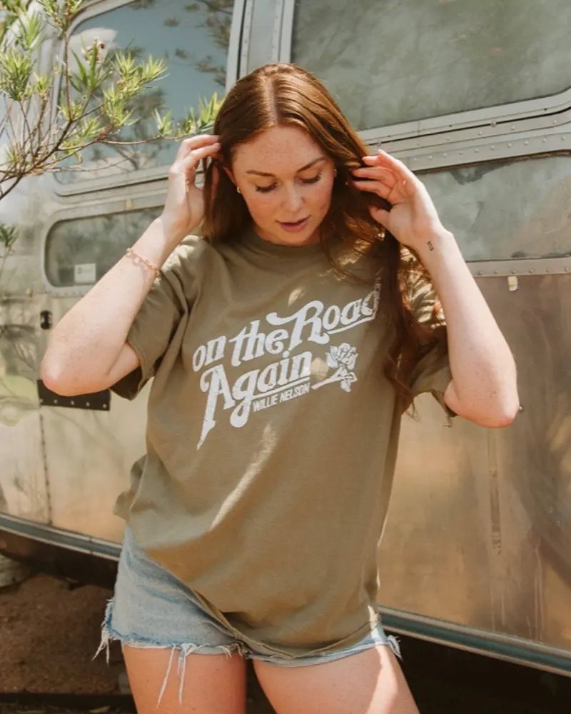 Willie Nelson On The Road Again Khaki Thrifted Tee 1