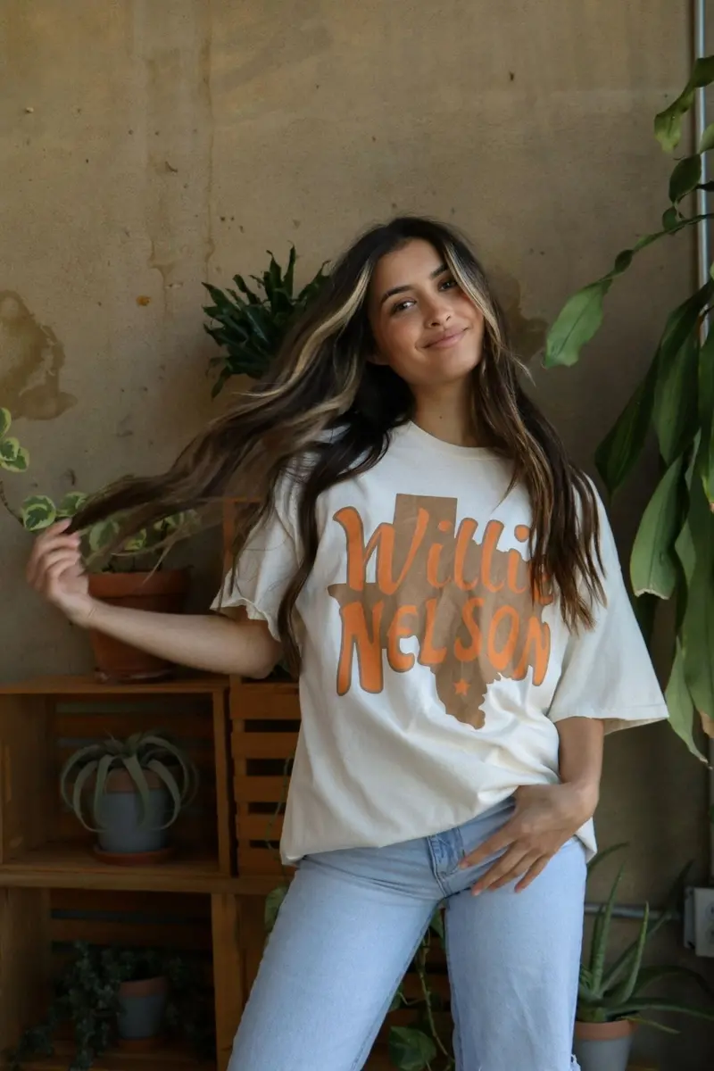 Willie Nelson Orange Texas Off White Thrifted Tee 1