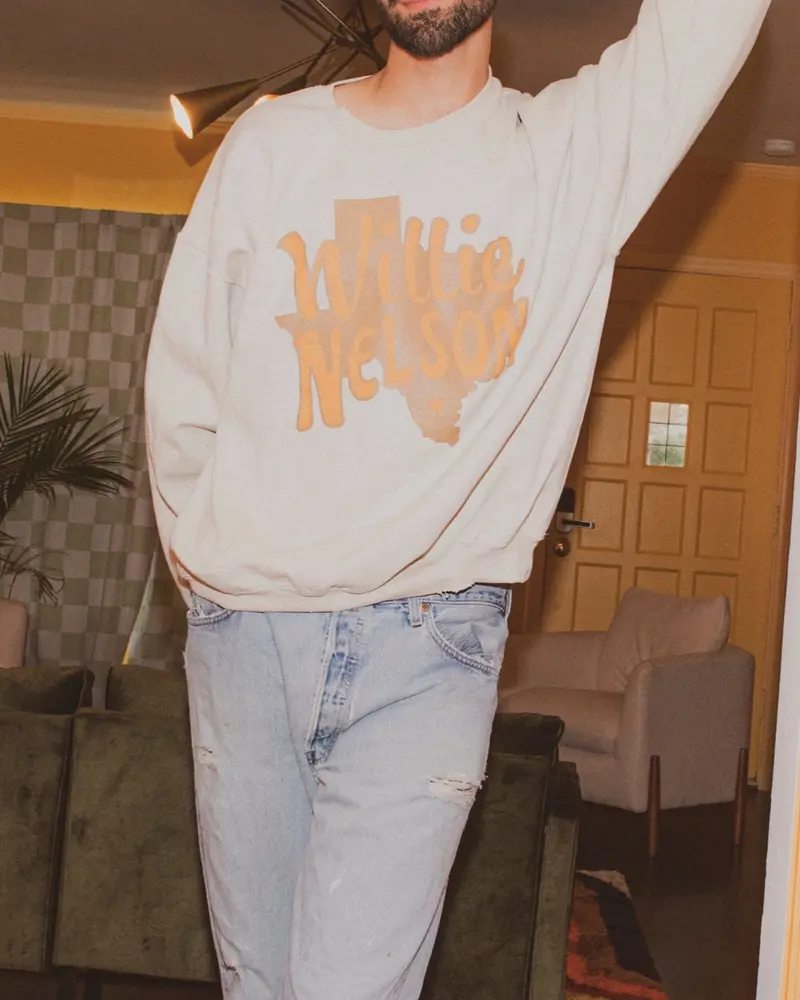 Willie Nelson Orange Texas Sand Thrifted Sweatshirt 1