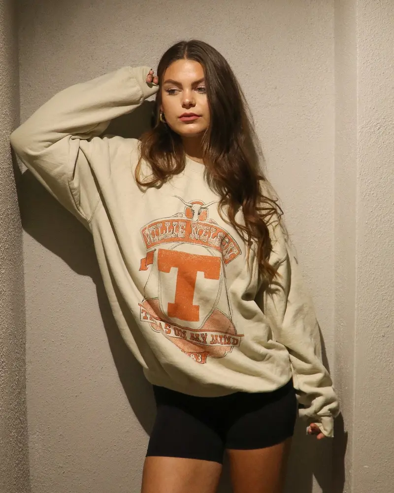 Willie Nelson Texas On My Mind Sand Thrifted Sweatshirt 1