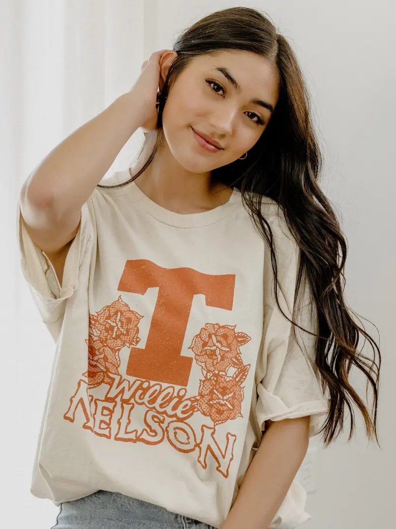 Willie Nelson Ut Flowers Off White Thrifted Tee 1