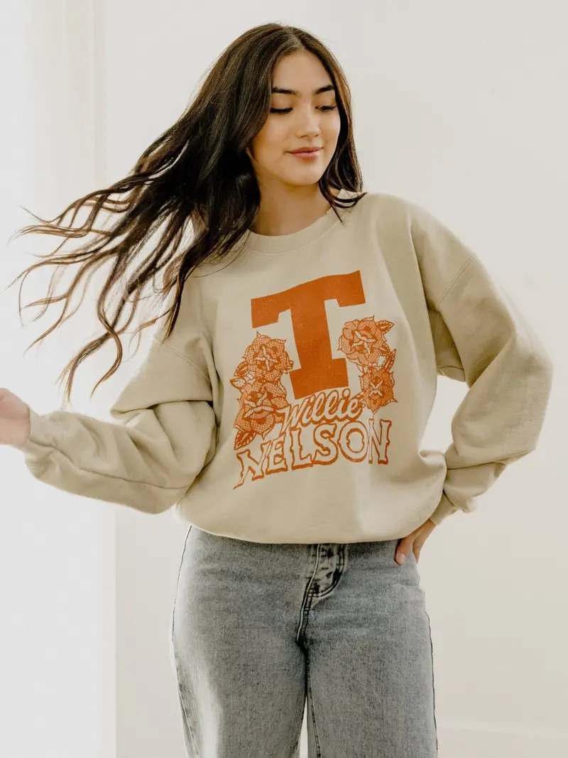 Willie Nelson Ut Flowers Sand Thrifted Sweatshirt 1