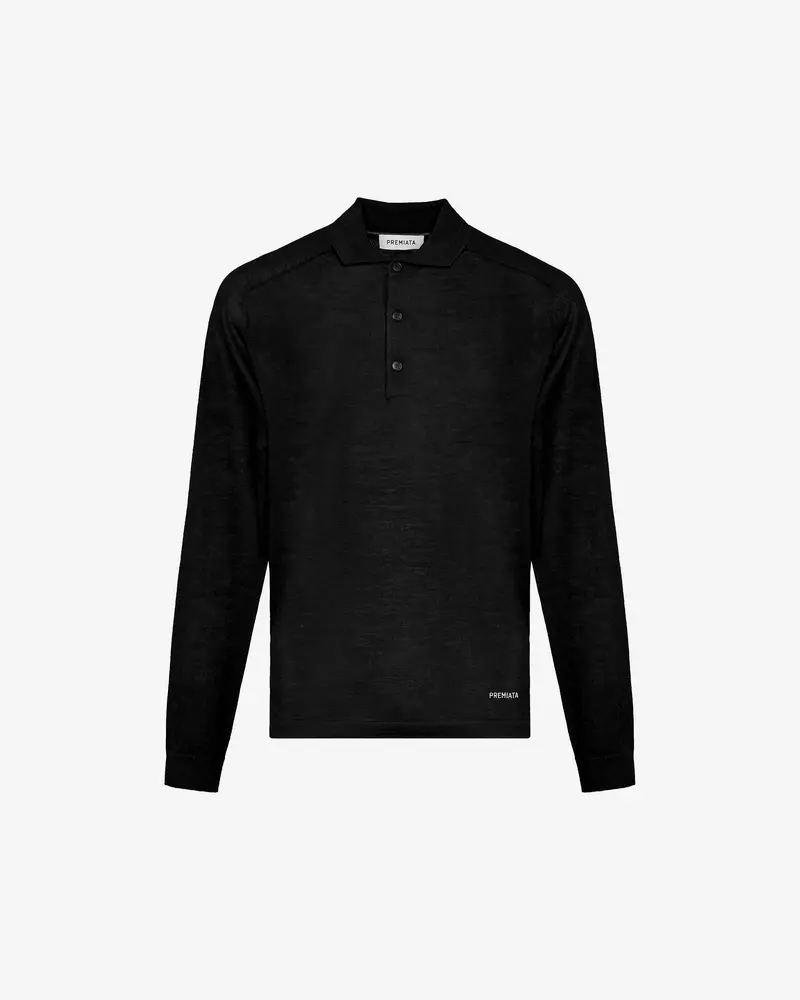 Wool And Silk Long Sleeve Polo Shirt Black 1