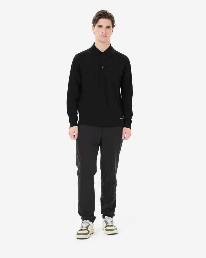 Wool And Silk Long Sleeve Polo Shirt Black 2
